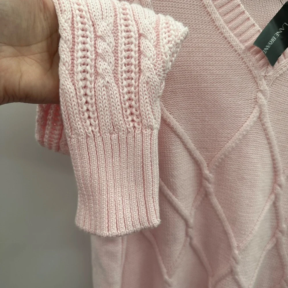 NWT 18/20 LANE BRYANT cable knit pink V neck cotton classic plus size sweater - Picture 5 of 9